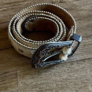 Leatherock calf hair studded western belt cream
